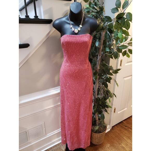 Jessica McClintock Gunne Sax Strapless Dress Women 5/6 Pink Embellished Back Zip - Picture 2 of 12